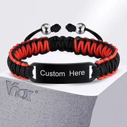 Vnox Personalized Gift Bracelets for Men Women, Hand Woven Rope Bracelets, Adjustable Unisex Wristband Custom Jewelry