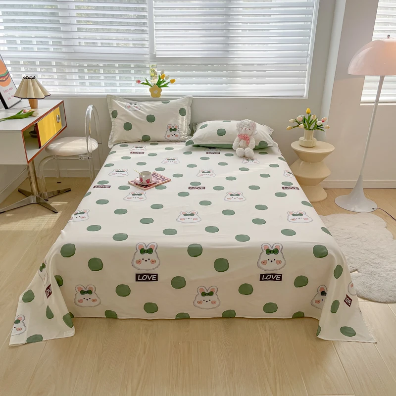 Green Polka Dots Flat Sheet Bubble Design Modern Pattern Print Cotton Bedding Set Comfortable Top Sheets Decorative Bed Sheet