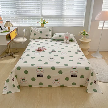 Green Polka Dots flat sheet bubble design Modern pattern print cotton bedding set comfortable top sheets decorative bed sheet