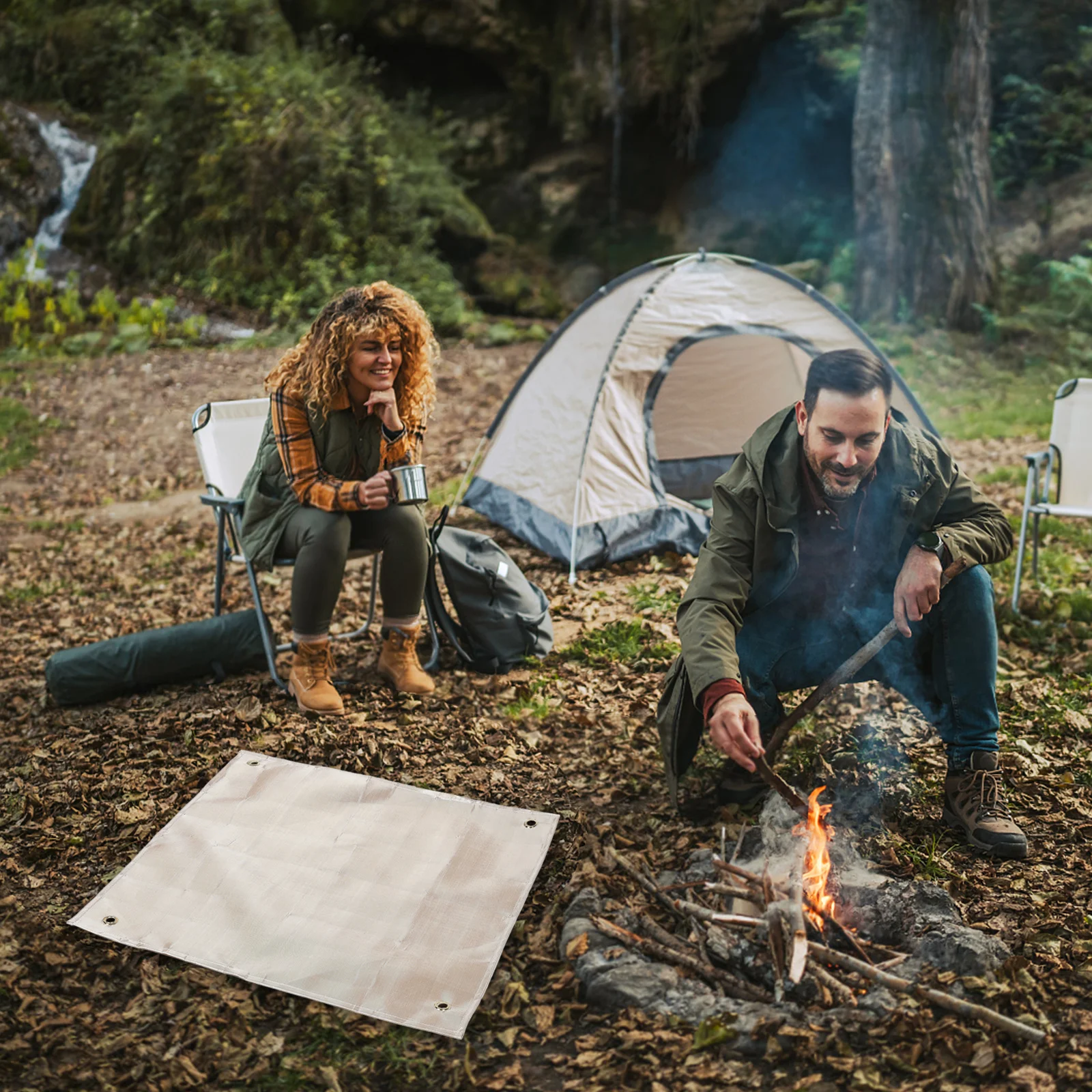 

1pc Camping Mat Fire Resistant Thermal Insulation Pad Waterproof Outdoor Ground Mat For Picnic Travel Adventure Portable