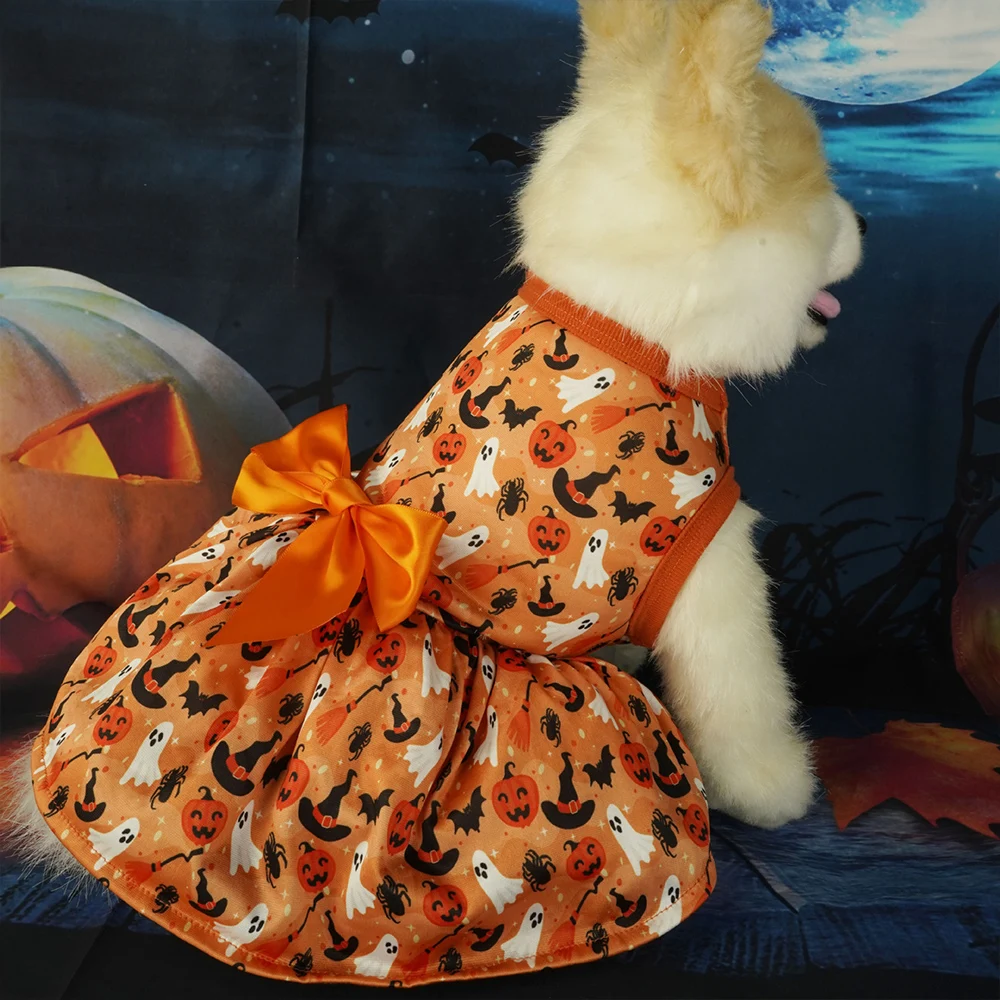 

Pet Pumpkin Bat Print Dress Dog Costume Apparel Halloween Dog Clothes Festival Cosplay Puppy Clothes Funny Pumpkin Spider Hats