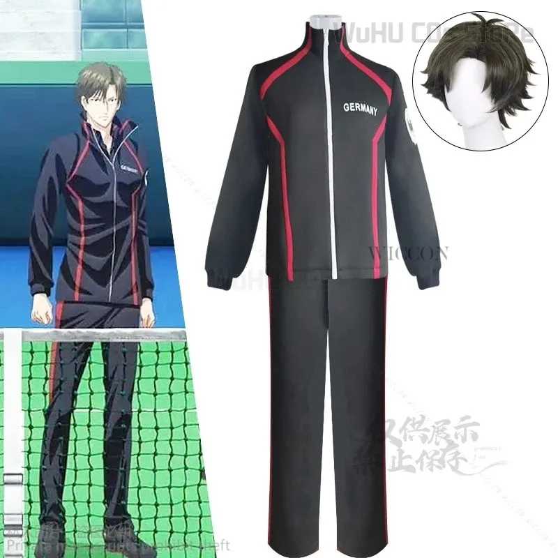 Anime Prince Of Tennis U-17 Jersey negro disfraz de Cosplay Tezuka Kunimitsu pelucas Top pantalones 4 Uds traje de juego de rol conjunto ropa deportiva; 6