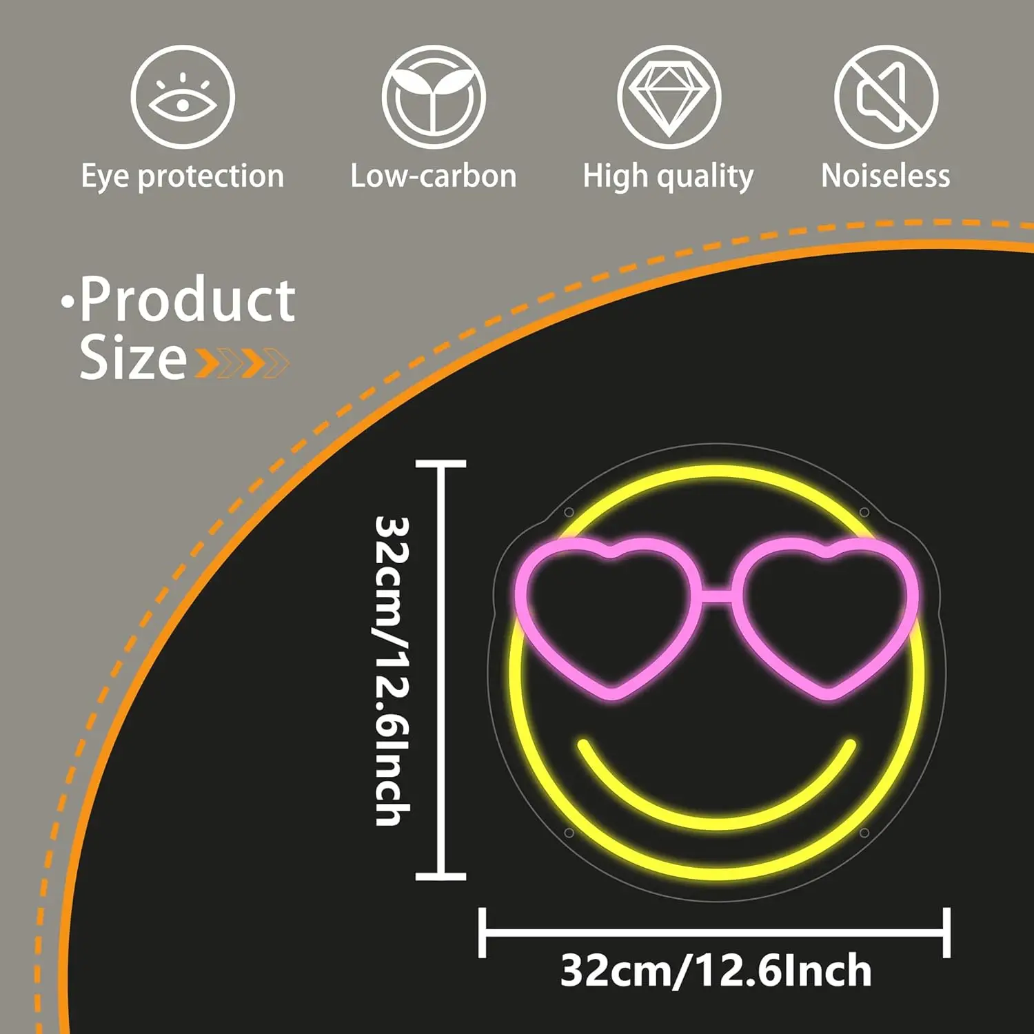  Smile Face LED Neon Sign USB Dimmable Neon Light Sign for Gameroom Bedroom Bar Livingroom Birthday Party Gift Wall Decor