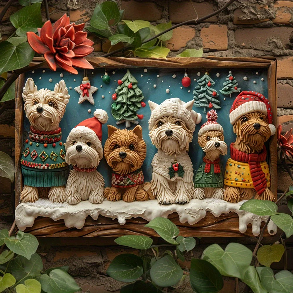 Metal Art Sign, Dogs in Knitted Winter Attire, Festive Holiday Home Decor, Ideal for Gym, Bathroom, Store, Vintage Humorous Gift