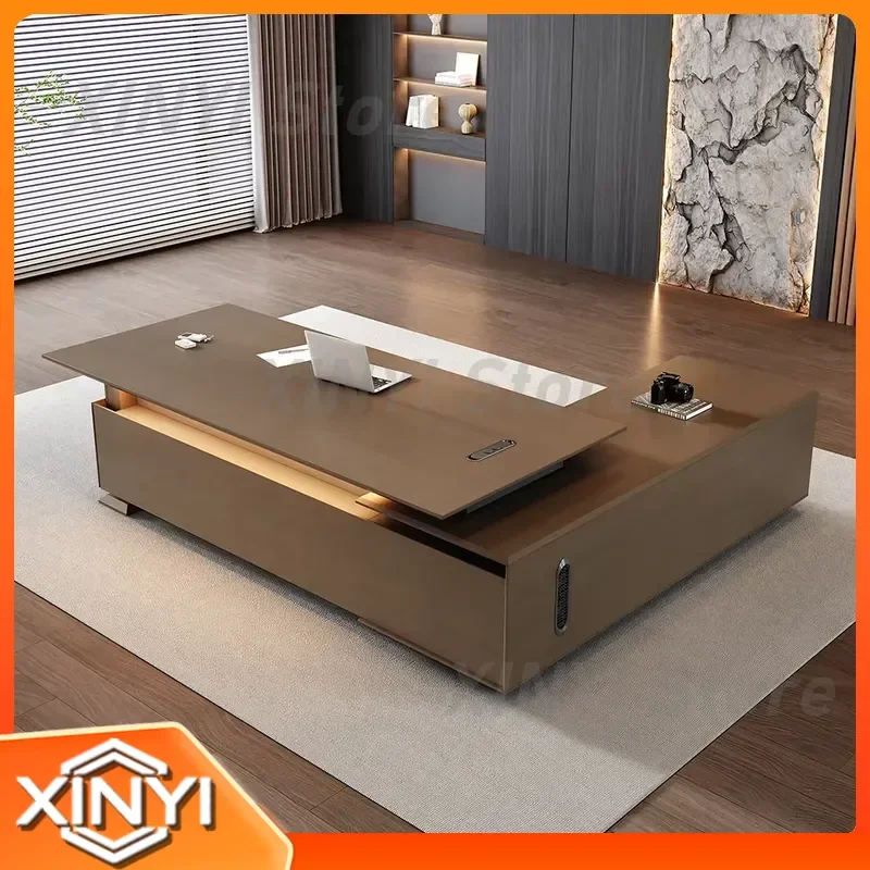 Modern Convertible Wood L Shaped Executive Desk for CEOs Managers Bosses with High Tech Modular Design Office Workstation