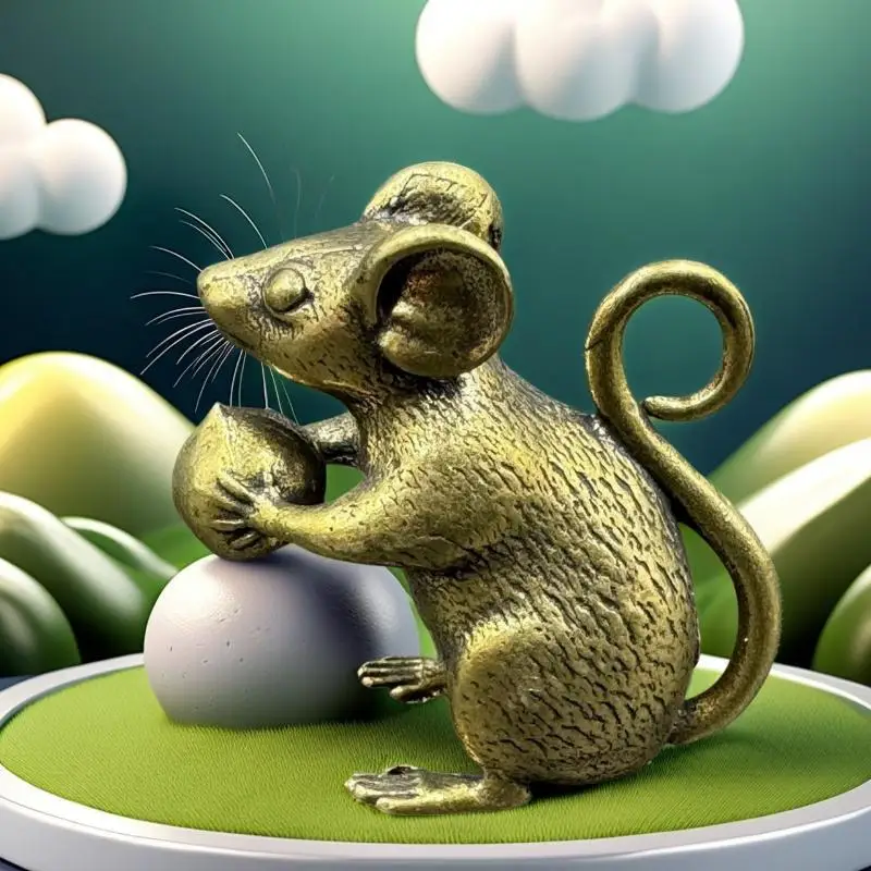 Copper Cute Mouse Peach Miniatures Figurines Tea Pet Table Ornament Crafts Brass Animal Rat Statue Home Decorations Accessories