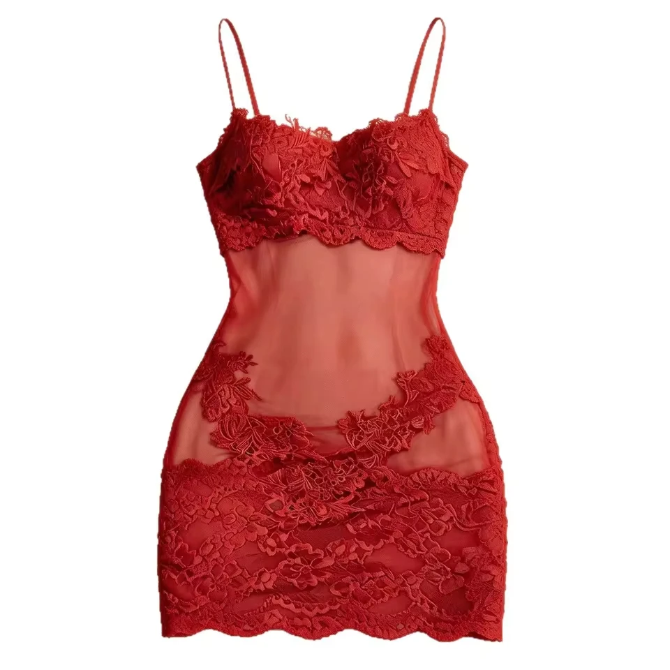 

Western Cross Border Sexy Lace Sling Wrapping French Style Nightgown Pure Desire Seductive Erotic Lingerie Nightwear Set