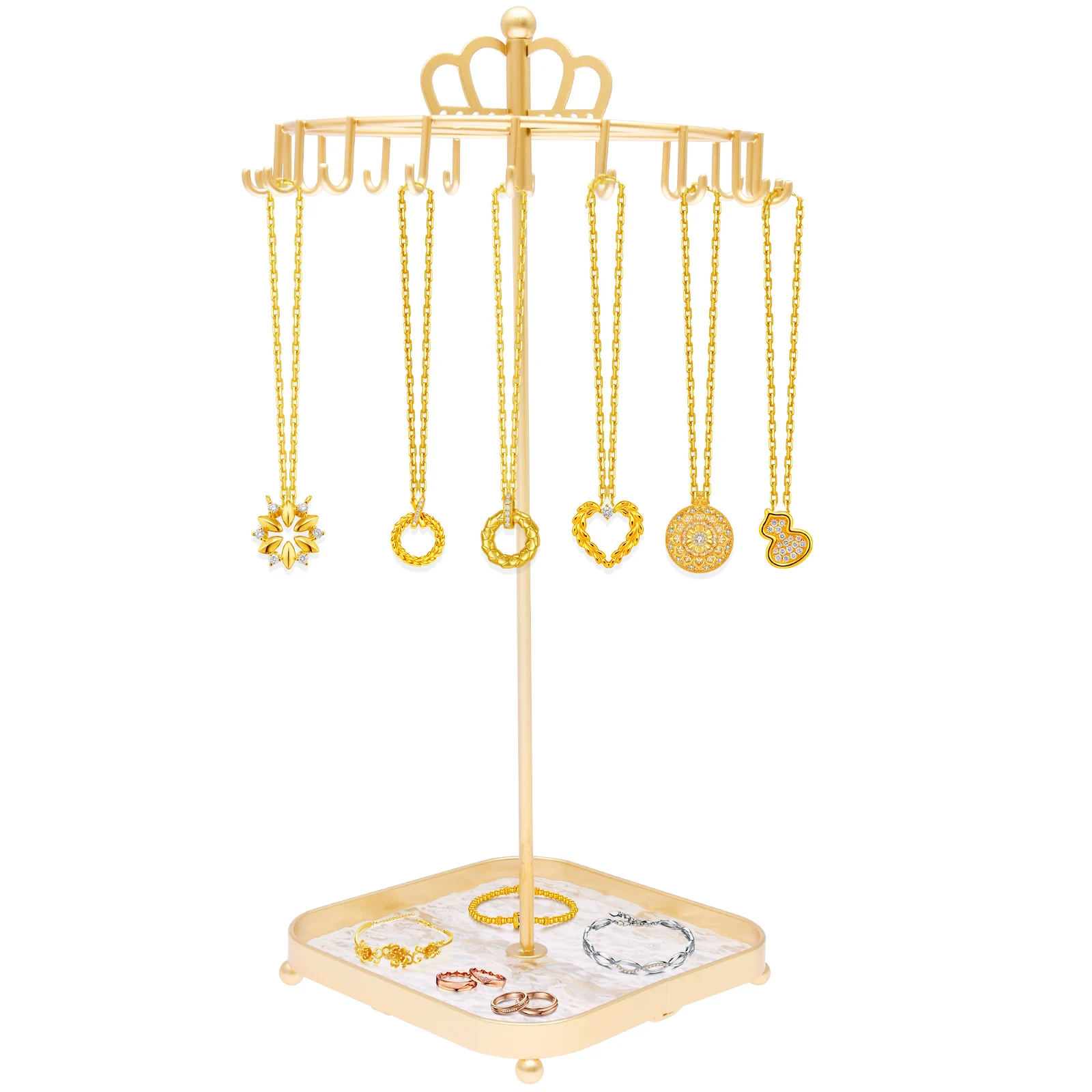 

Вращающаяся металлическая стойка для ювелирных изделий, держатель для ожерелья с 18-крючками, серьги, кольца, браслеты, подставка для часов, поднос-органайзер