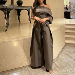 Customized Jersey Straight One Shoulder Evening Dress 3/4 Sleeves Floor Length Modern Vestidos de fiesta Saudi Arabia