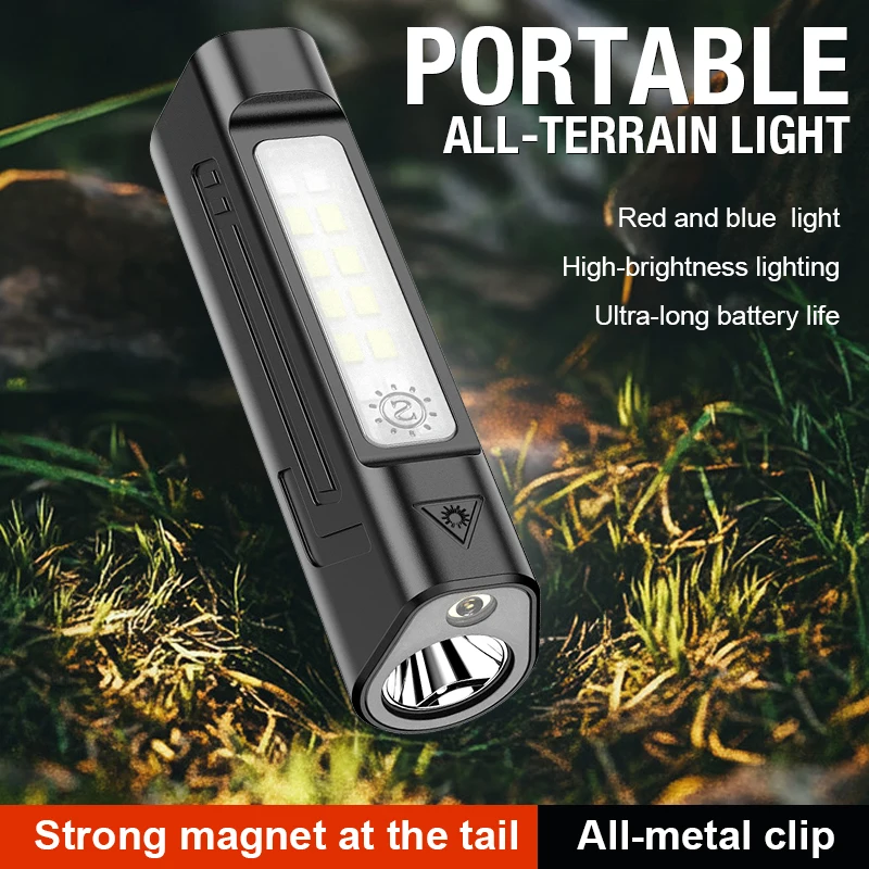 Linterna multifuncional de luz fuerte y larga duración, con clip, magnética, con destellos rojos y azules, para exteriores, de emergencia, con luz de advertencia.