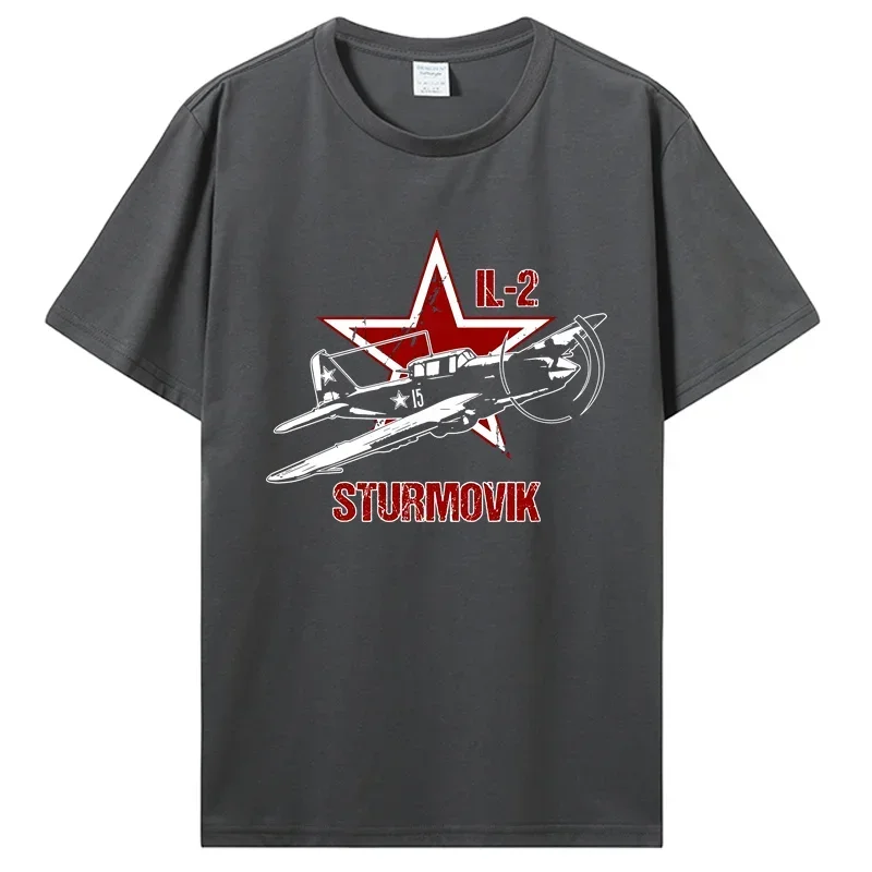 Men Cotton O-neck Tshirt Hip Hop Tees Streetwear Harajuku  Ilyushin IL2 Sturmovik Russian Star Warbird Aircraft WW2 Red t-shirt