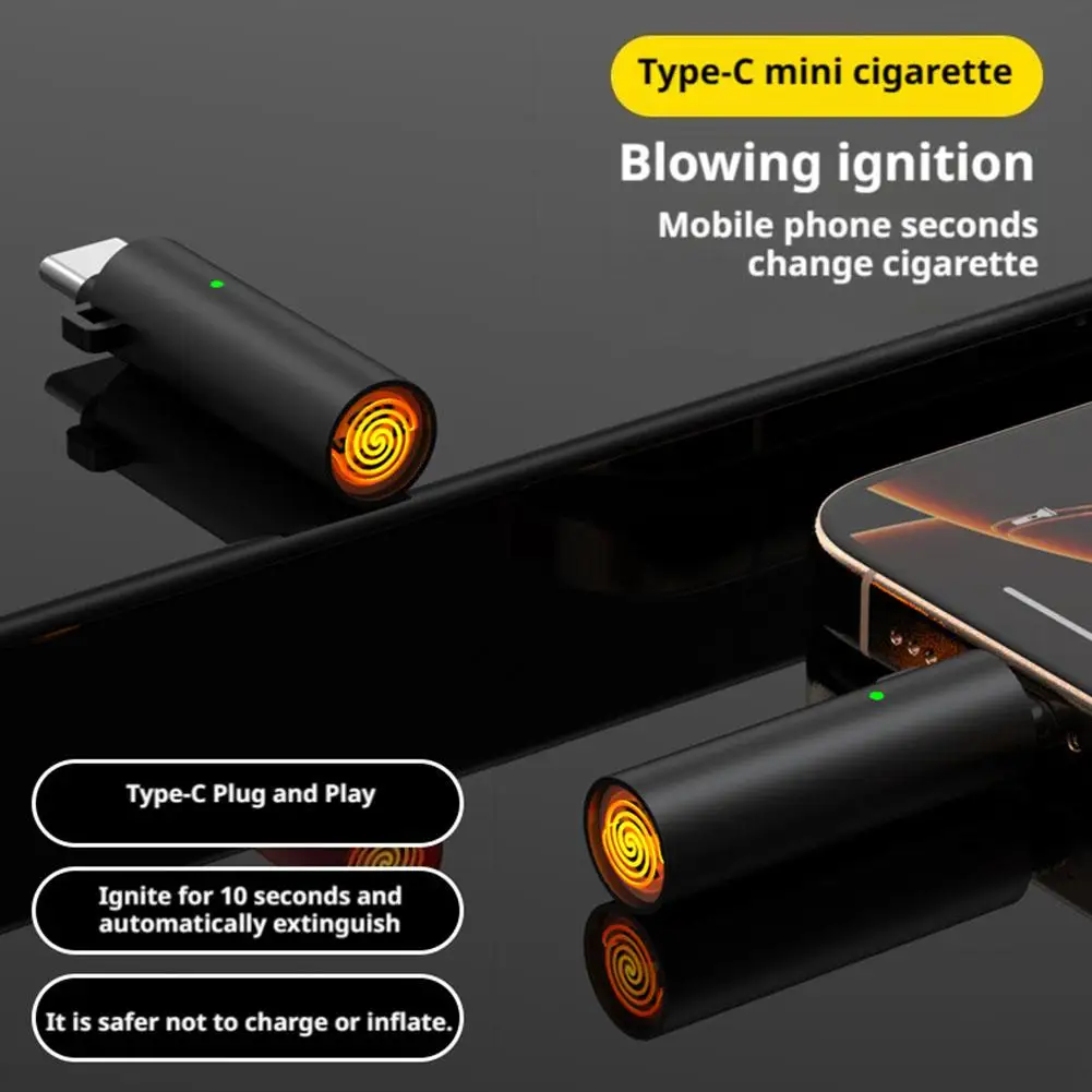 Mini allumeur USB-C, briquet d'extérieur coupe-vent avec souffleur silencieux, démarreur de flamme enfichable Rechargeable de Type C pour le Camping