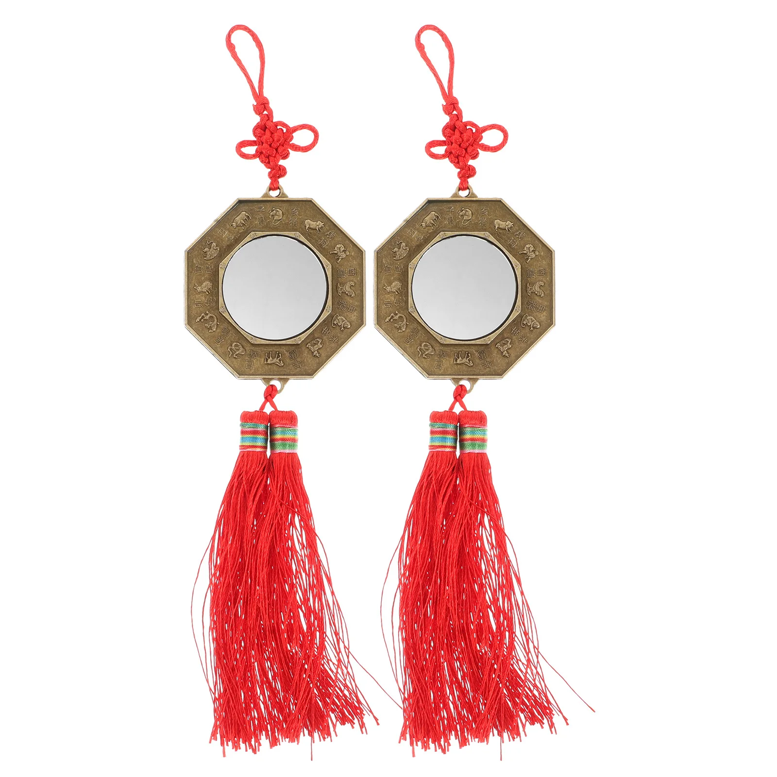 

2pcs Chinese Bagua Mirror Blessing Exorcism Ornament Convex Wall Hanging Decor For Home Feng Shui With Knot