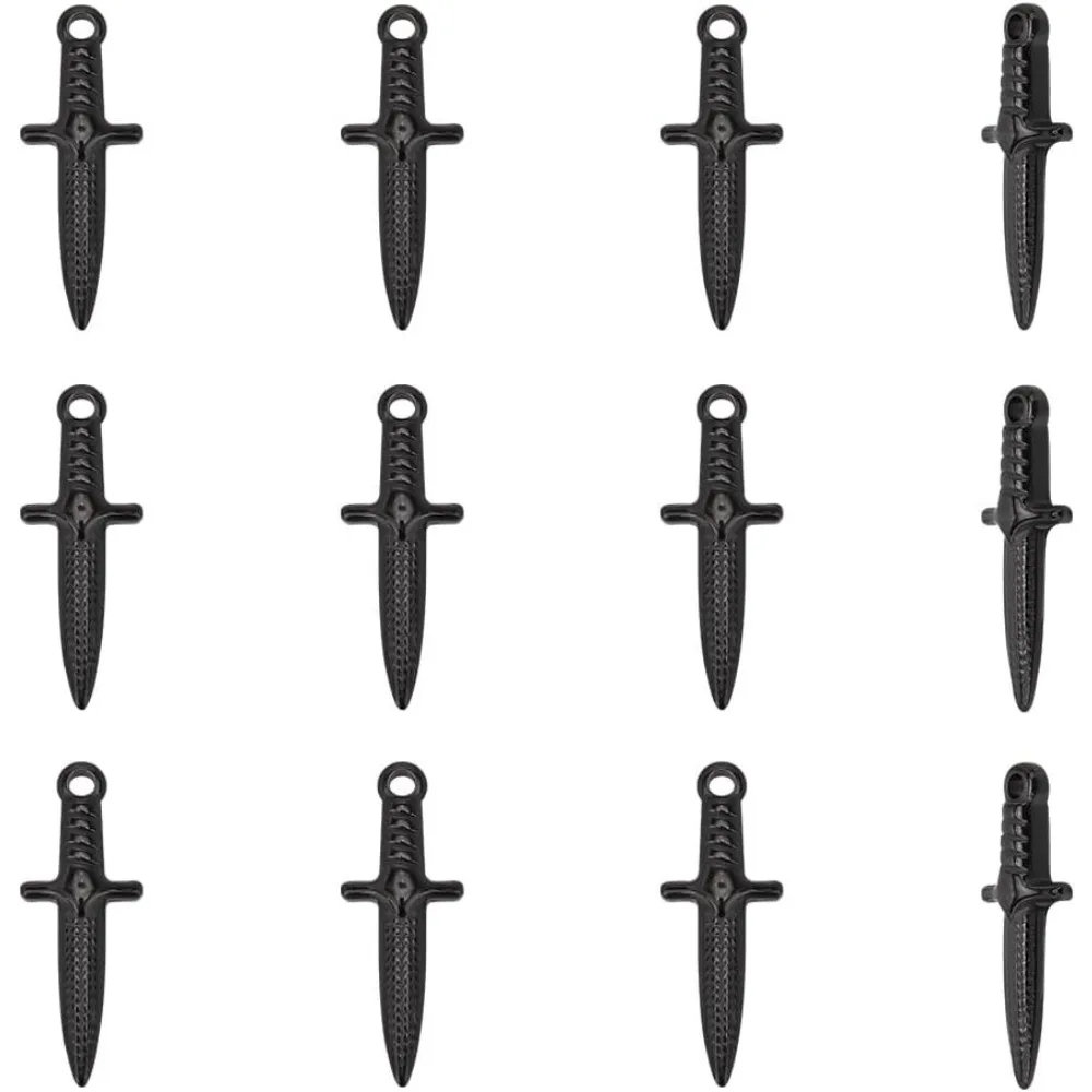 12pcs Black Dagger Pendants 24mm Steel Sword Charms Hypoallergenic Punk Earring Metal Charm for DIY Jewelry making kit