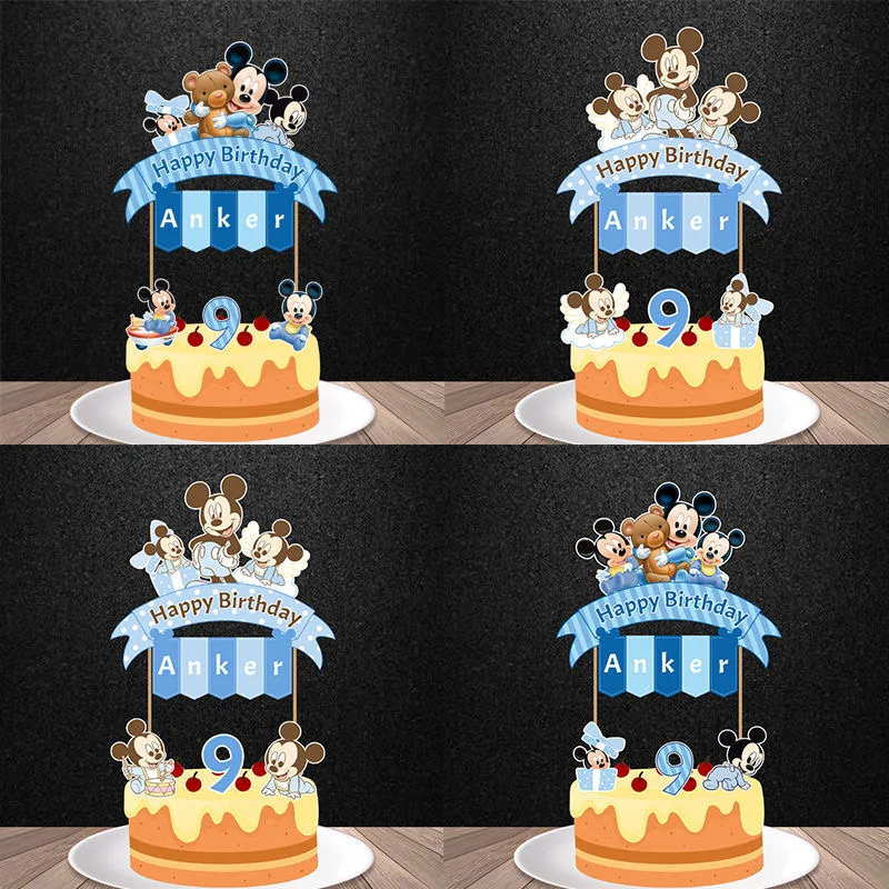 Baby Shower Cake Decorations for Boy Baptism Favor Mickey Mouse 1st Happy Birthday Cake Topper Name Personalized Party Supplies