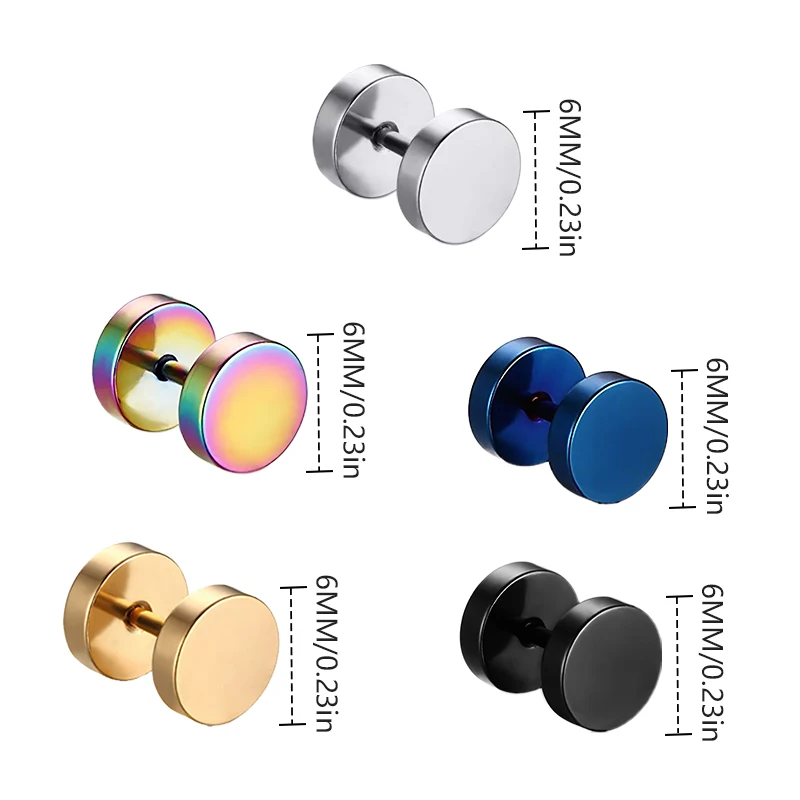 1/5 pairs Punk Stainless Steel Screw Dumbbell Gothic Stud Earrings For Women Men Street pop Hip Hop Rock Hypoallergenic Earrings