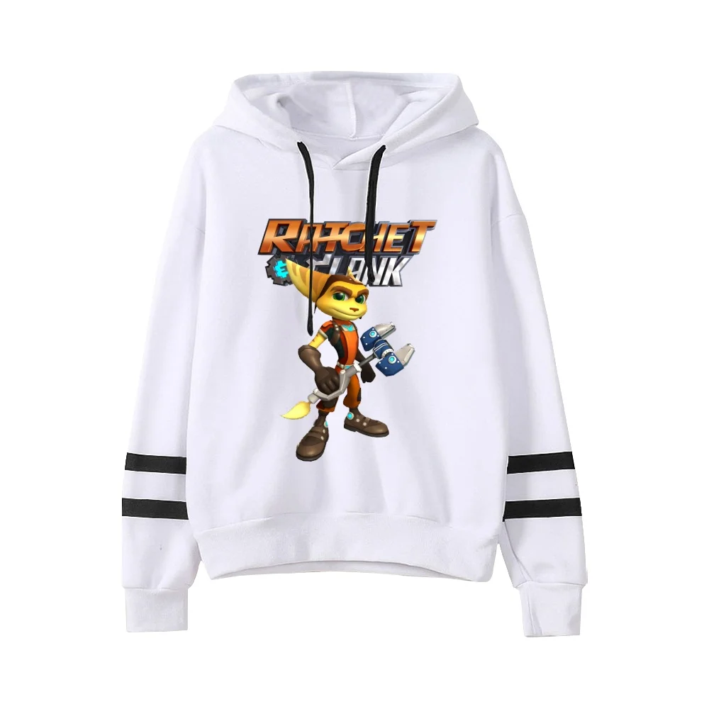 Hoodie Ratchet & Clank Unisex, Sweatshirt lengan tanpa saku, pakaian luar Harajuku, pakaian Game menembak