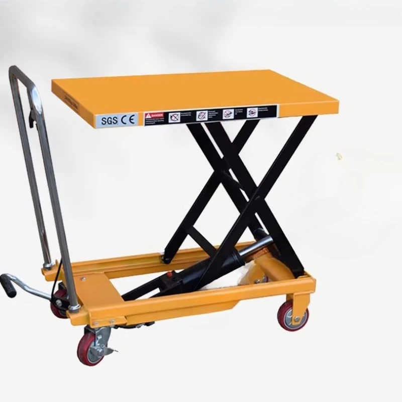 Mobile manual hydraulic platform car Flat car Scissor fork type hand push Small lifting platform Mobile lift