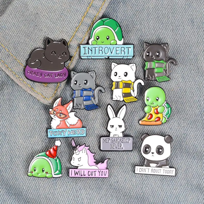 Alfileres personalizados Panda gato tortuga zorro conejo broches bolsa ropa solapa Pin insignias divertido zoológico joyería dibujos animados Animal esmalte