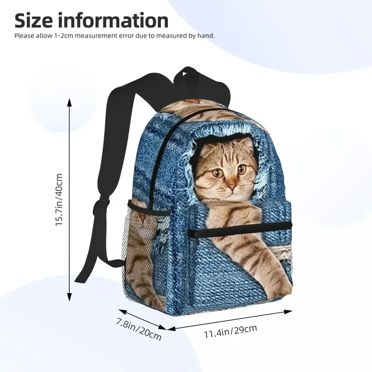 Custom Bag Black Denim Pocket Cat Kitten Student Backpack School Bag Hiking Travel Daypack For Boys Girls Fashion Bookbag Should