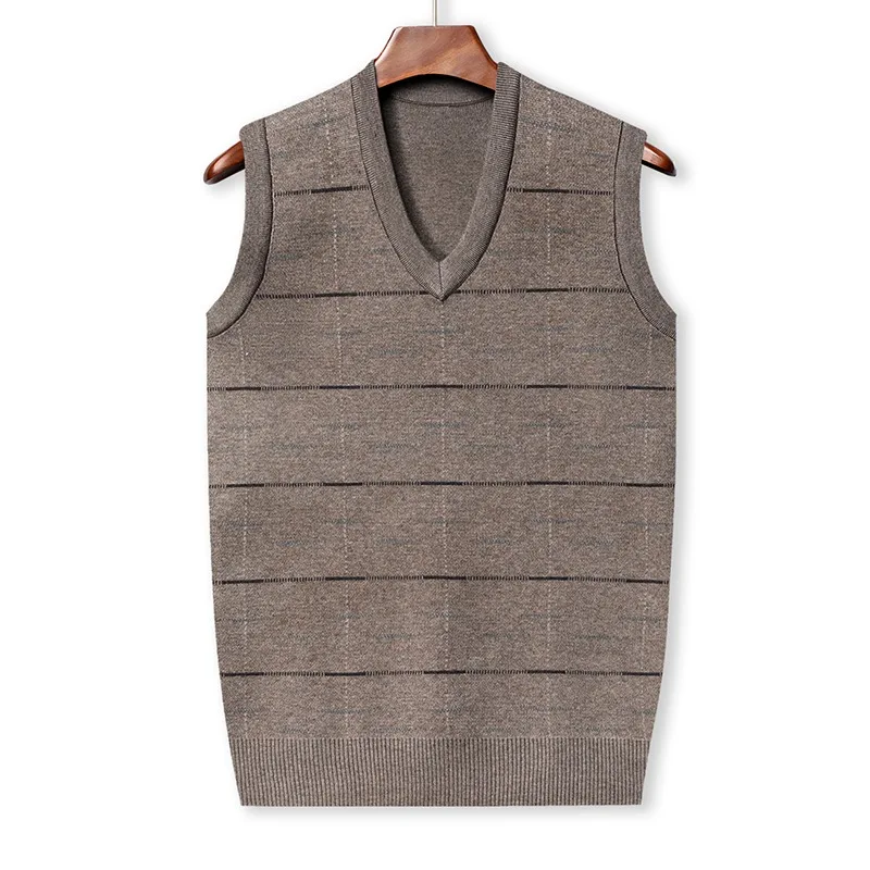 Men's Autumn New Pullover V-Neck Business Gentleman Warm Fit Sleeveless Knitted Vest Mens Clothes