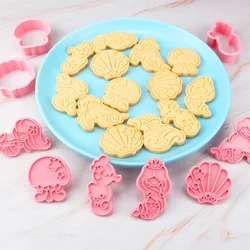 6Pcs/set Mermaid Cookie Cutters Plastic 3D Cartoon Pressable Biscuit Mold Cookie Stamp Kitchen Baking Pastry Bakeware