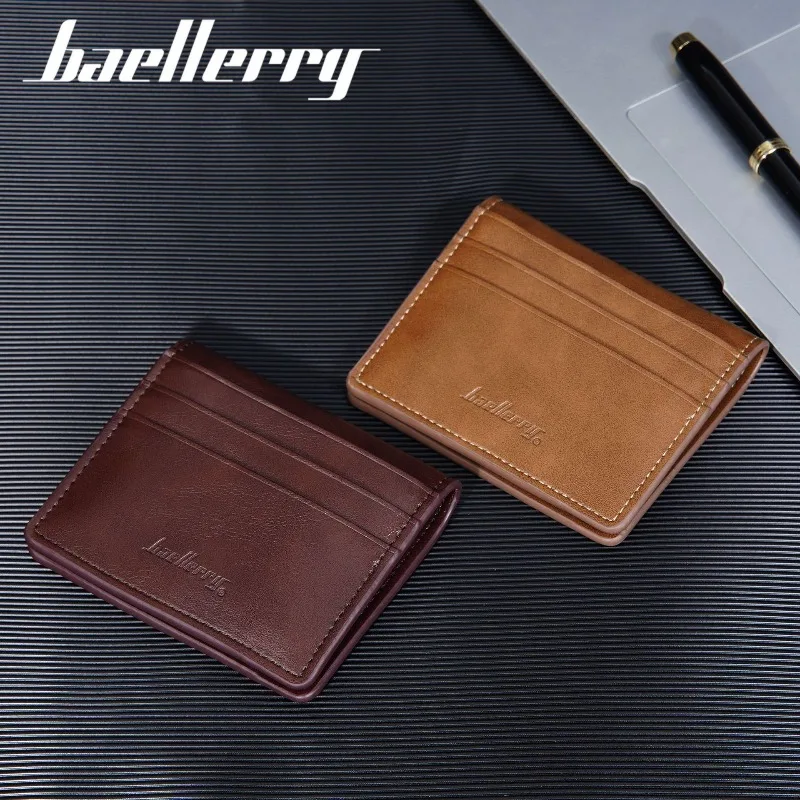 Baellerry Mini Men Card Holder Wallets Zipper Coin Pocket Slim Male Wallet PU Leather Credit Bank Card Case Small Men Purses