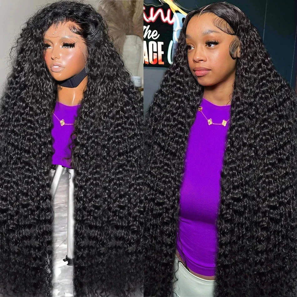 13x4 Lace Front Wig Curls 30 36 Inch 250 Density Deep Wave 13x6 HD Transparent Lace Frontal Human Hair Wig For Women