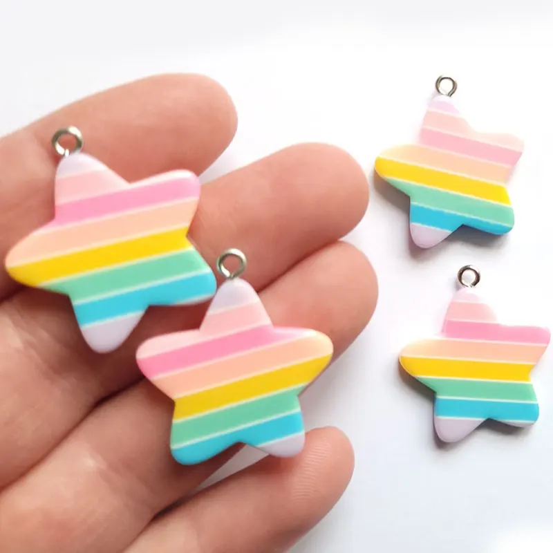 

5/10PCS Rainbow Themed Heart and Star Resin Pendants for DIY Jewelry, Necklaces, Earrings, Keychains, Crafting Supplies