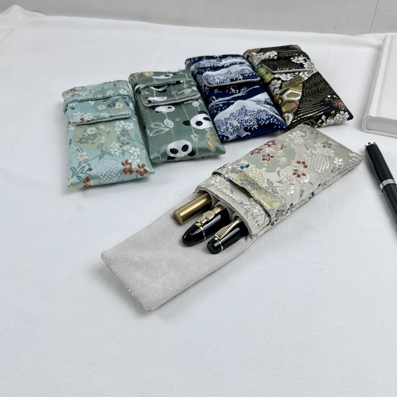 

Chinese Style Pen Bag, Three Pack Pen Bag, Blue Brocade Handmade Pen Bag, Portable, Safe, Scratch Resistant, Dustproof Pen Case