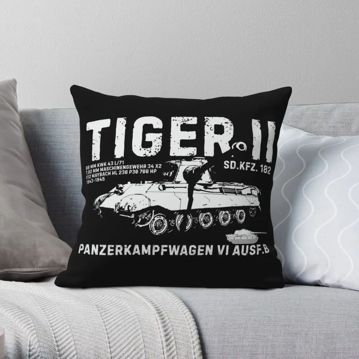 German Tiger II Heavy Tank Square Pillowcase Polyester Linen Velvet Creative Zip Decorative Pillow Case Bed Cushion Cover 18