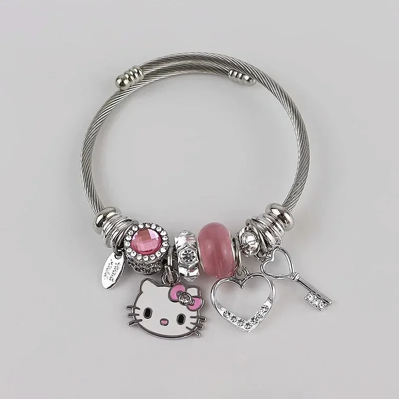 New Sanrio Hello Kitty Pandora Bracelets 925 Silver Series Heart Shape Ice Cream Charms Beads Y2K Jewelry Xmas Gifts