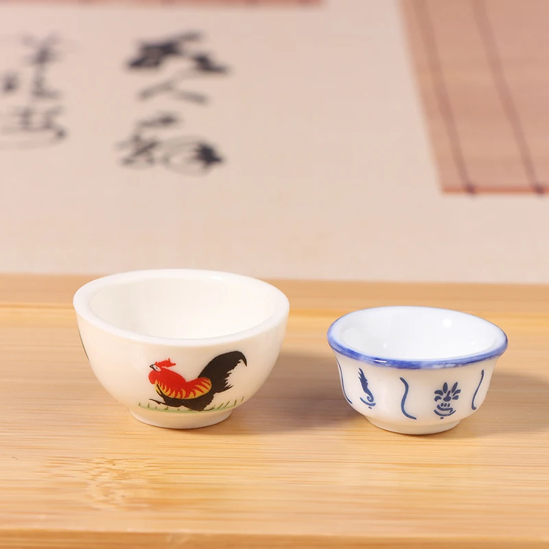 Miniature Kitchen hand-painted ceramic rooster blue and White Bowl simulation creative food and play decorations