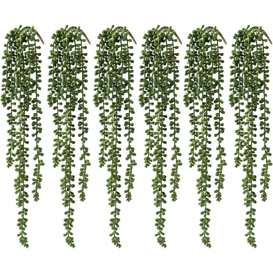 

6 Pcs Artificial Succulents Hanging Plants Fake String of Pearls Greenery Plants Dration for Wall Home Backdrop Garden Indoor a