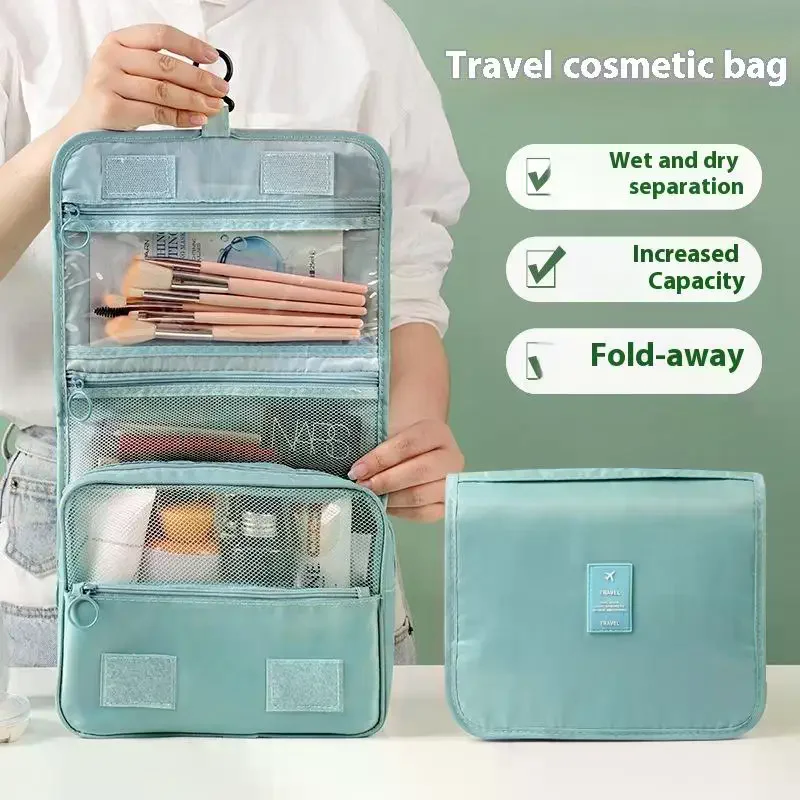 Neceser portátil con gancho para colgar, bolsa de almacenamiento de cosméticos para baño impermeable para mujer, estuche de maquillaje de viaje de gran capacidad para hombre