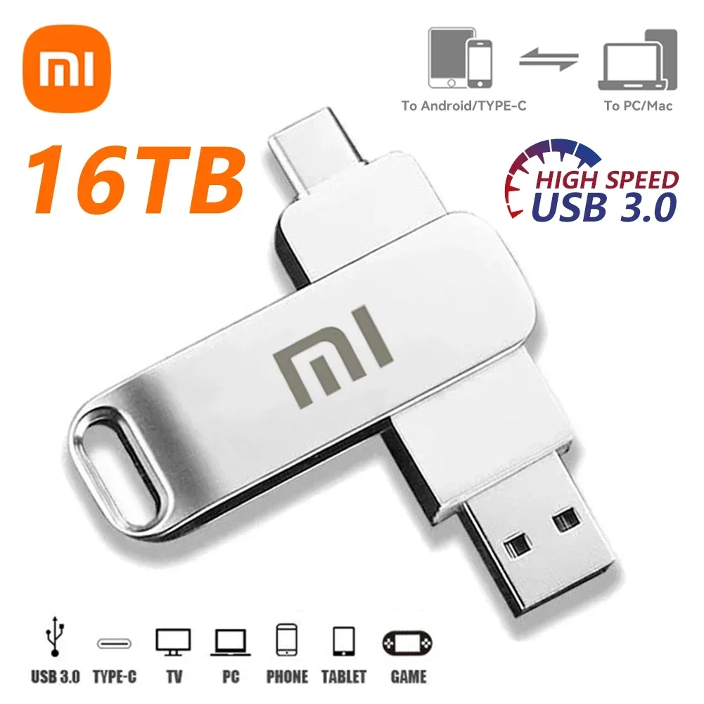 เสี่ยวหมี่2TB USB 3.0แฟลชไดรฟ์ปากกาไดรฟ์ความเร็วสูง1TB โลหะกันน้ำ16TB USB แฟลชไดรฟ์อะแดปเตอร์ TYPE-C