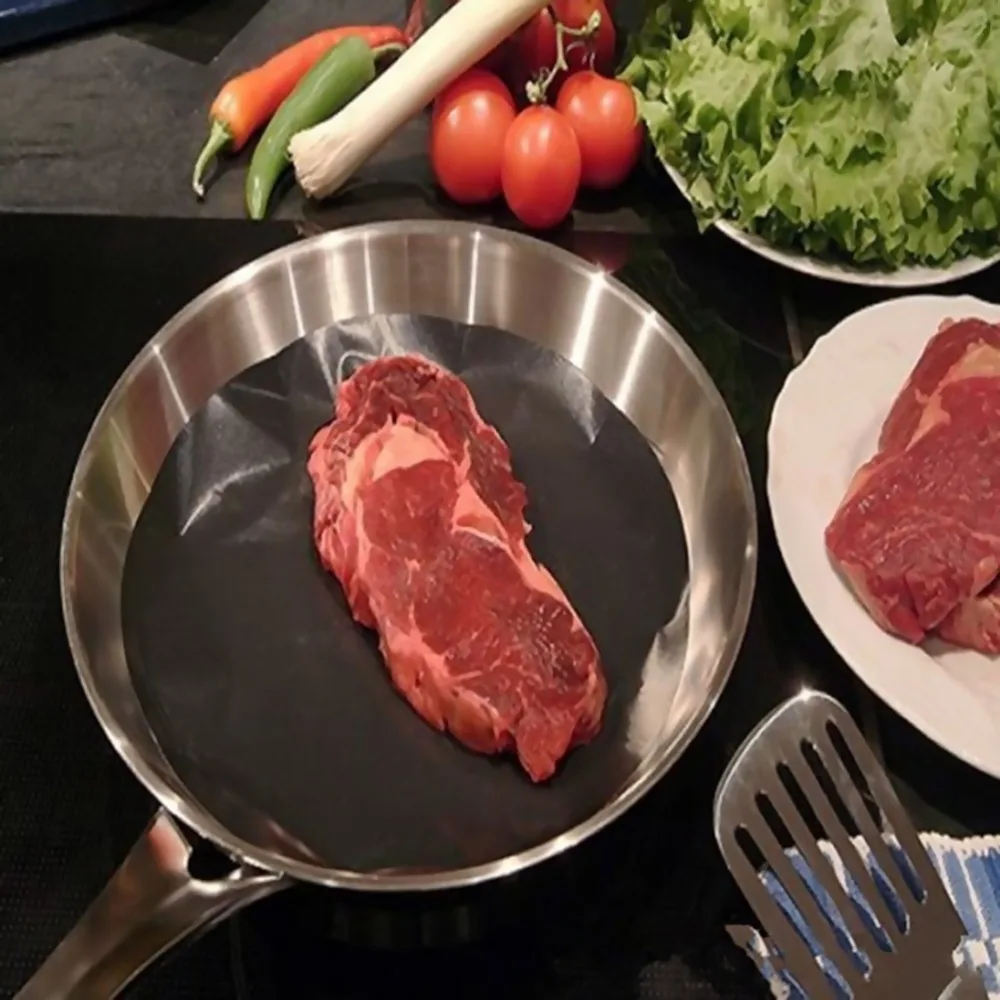 2 PCS Fiberglass + PTFE Coated Frying Pan Liner Round Black Wok Sheet Pad High Temperature Resistance Non Stick Grill Mats