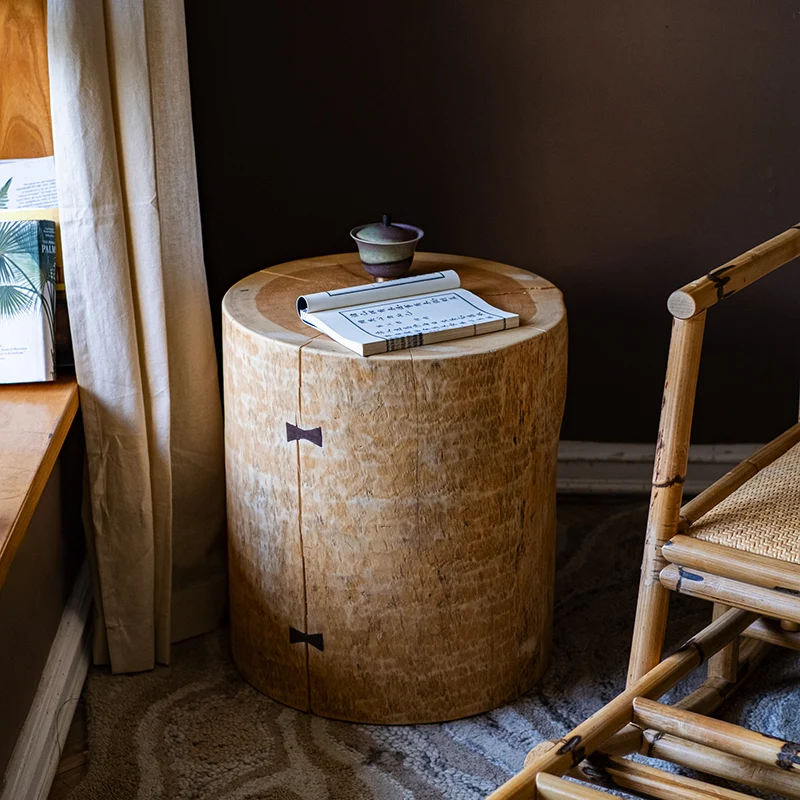 

#e for Solid Wood Stump Stool with Natural Texture, Multifunctional Natural Log Table for Living Room, Bedroom and Home Decor %