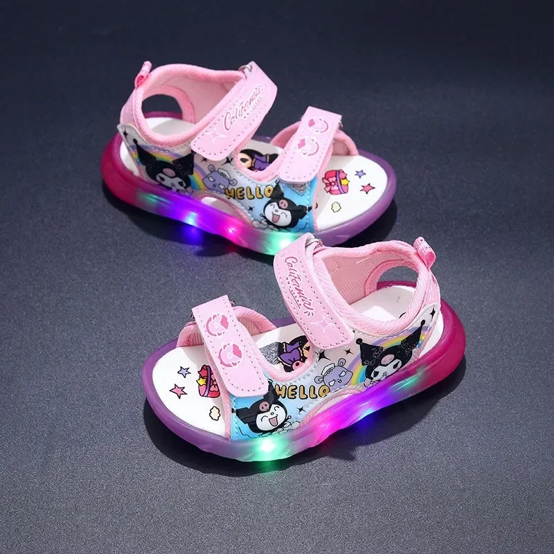 Sanrio Summer Baby LED Light Girls Boys Sandals Cute Cartoon Children\'s Casual Shoes Anti-slip Kids Beach Shoes Outdoor Shoes