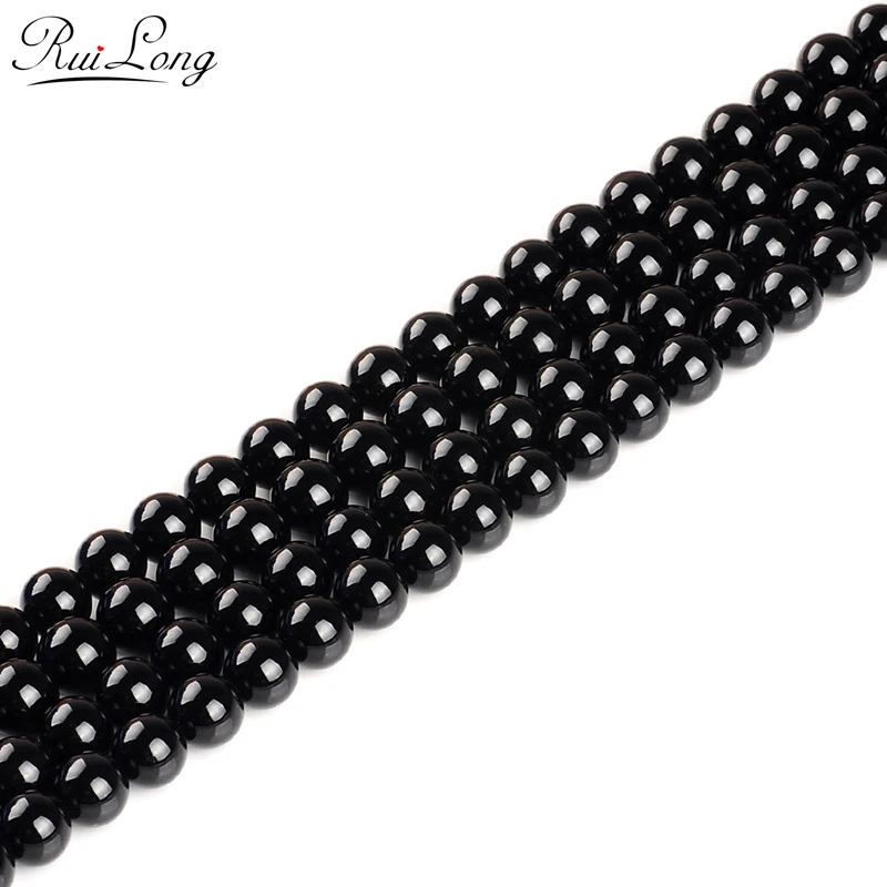 2/3/4/6/8/10/12/14mm Natural Smooth Black Agate Bead Goldstone Gemstone Round Spacer Loose Stone Beads for Jewelry Making