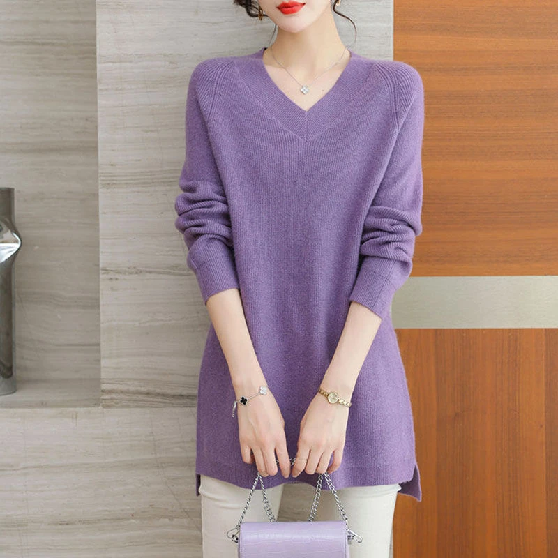 2024 New Cashmere Women\'s V-neck Pullover Casual Knitted Long Sleeve Women\'s Sweater Autumn And Winter Bottoming Shirt