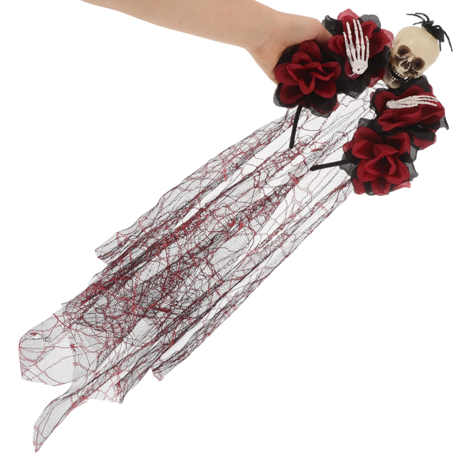 

Skull Headband Halloween Costume Accessories for Women Big Flower Festival Mesh Veil Day of The Dead Cosplay Party Headpiece