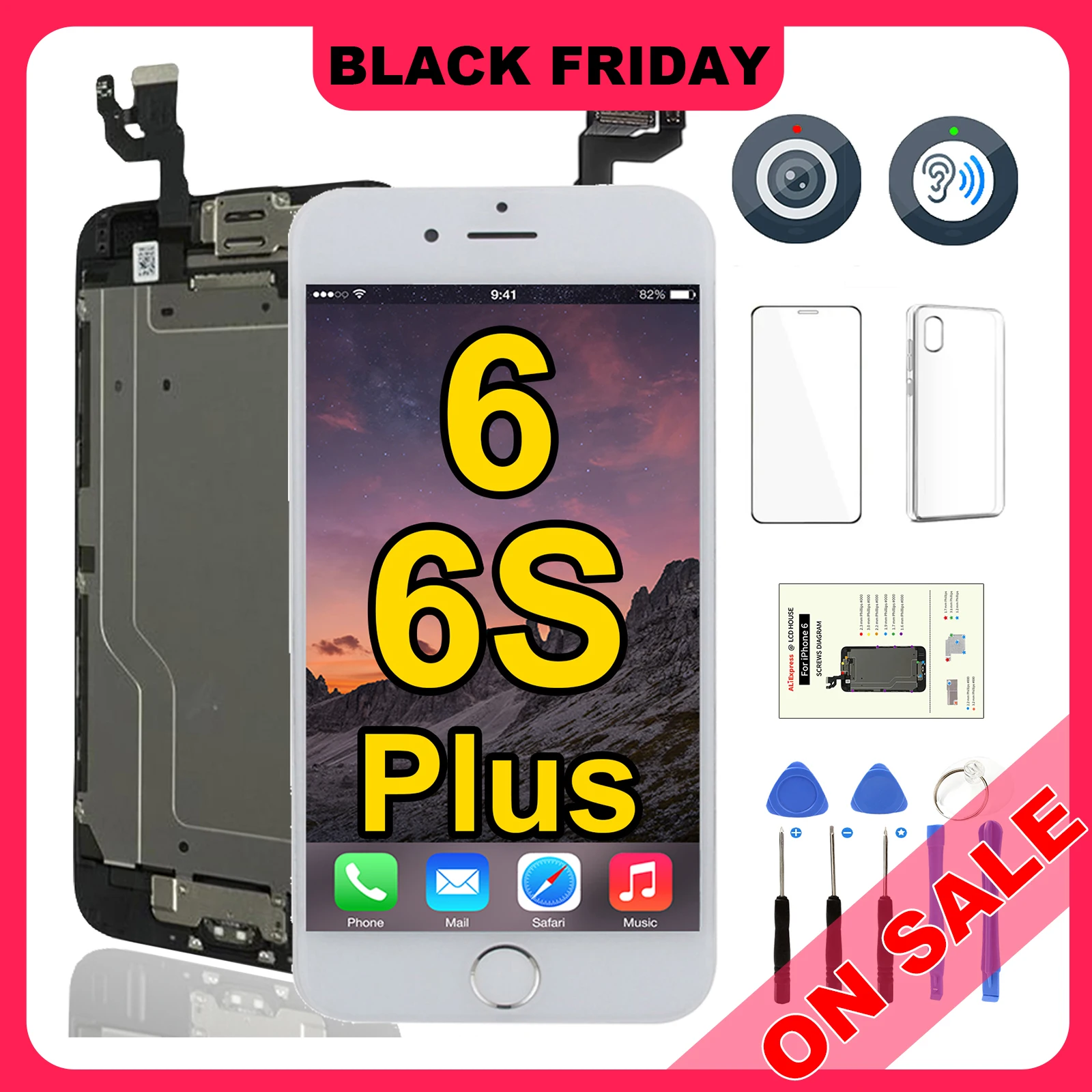 For iPhone 6 6S Plus 6P 6SP LCD Screen Full Set Display Replacement Black White LCD Touch Digitizer Assembly+Front Camera