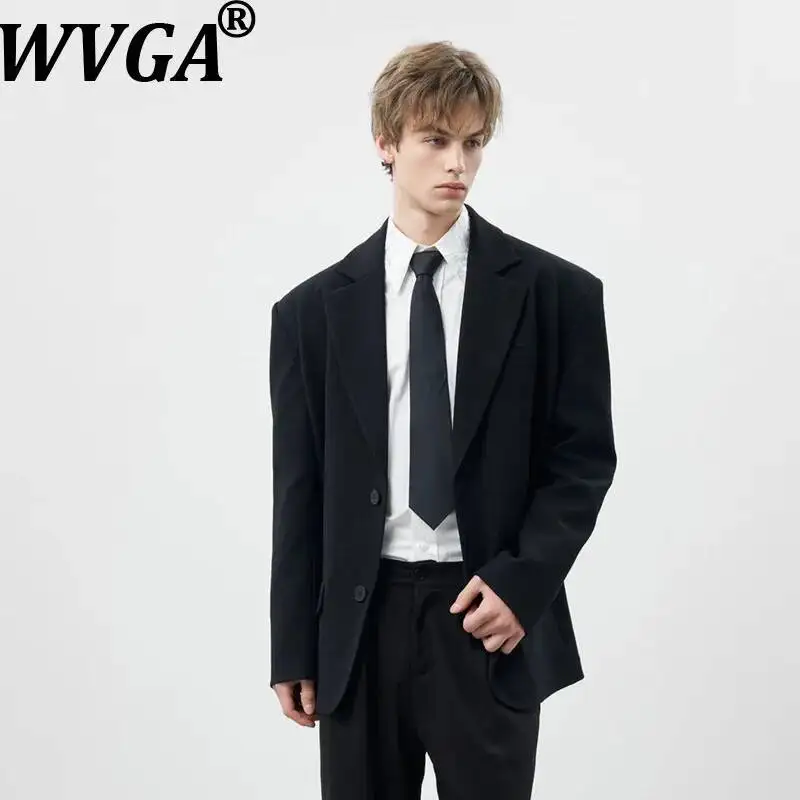 WVGA Spring Autumn New Men's Broad-shouldered Design Long Sleeved Blazer Niche Chic Casual Textured Dark Suit Jackets Ins W26258