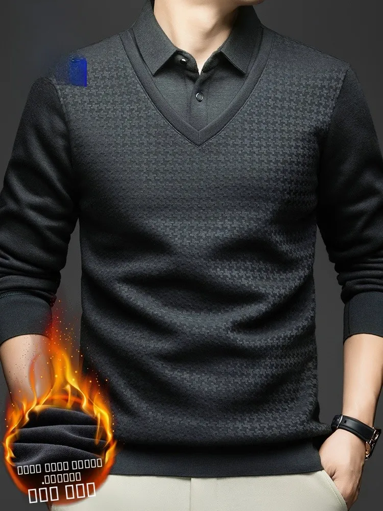 

Lnd Fce Lined Knitted irt Collar Thi Warm Base Layer Sweater Men's Outerwear Casual Comfortable Winter Faion
