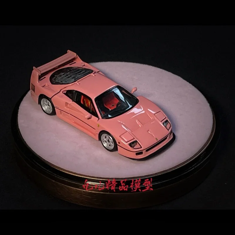 1:64 F40LM pink alloy full open pressure shaft miniature simulation model, adult decoration,boy toy, children's holiday gift