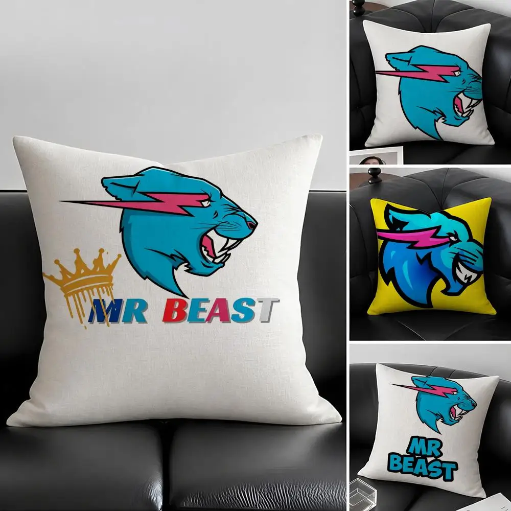 Funda de cojín con logo de Game Blogger, Mr Beast, juego de fundas de almohada de lino natural, decoración todo en uno para sofá, dormitorio y silla