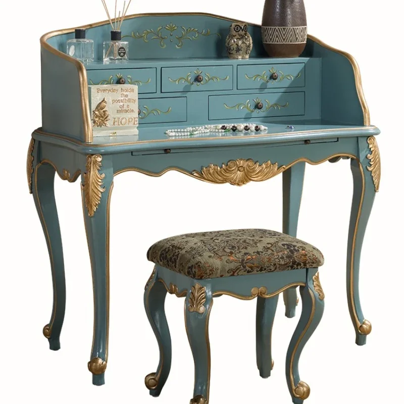 

American dressing table Small apartment Bedroom Household multi-functional blue makeup desk Mediterranean painted desk