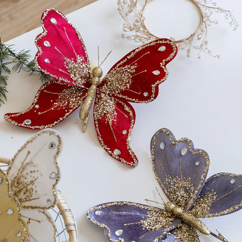 

25×21cm New Christmas Decoration High End Fabric Sequins Gold Powder Butterfly Pendant Christmas Tree Decoration Pendant