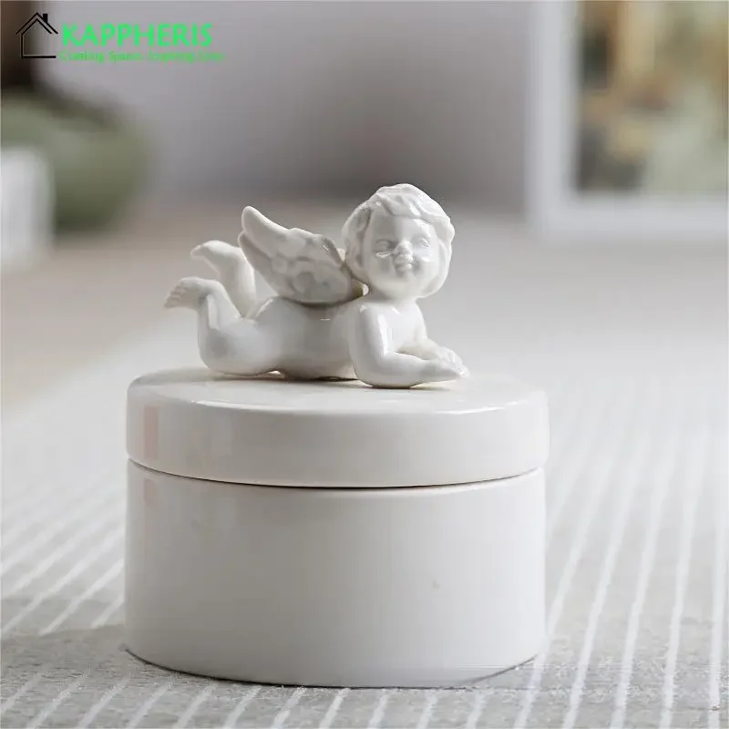 European Candle Jars with Lids Wholesale Ceramic White Empty Candle Jar Vessels Little Angle Tea Coffee Sugar Storage Jars